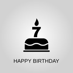 The birthday cake with candles in the form of number 7 icon. Happy Birthday concept symbol design. Stock - Vector illustration can be used for web.