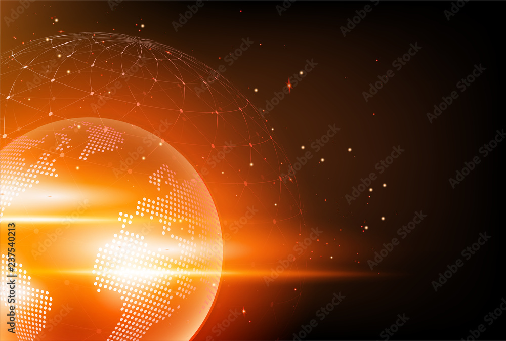 Poster holographic globe with continents. computer hologram business internet background. vector image.