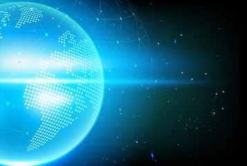 Holographic globe with continents. Computer Hologram Business Internet Background. Vector image. 