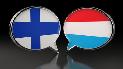 Finland and Luxembourg flags with Speech Bubbles. 3D illustration