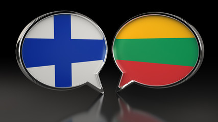 Finland and Lithuania flags with Speech Bubbles. 3D illustration