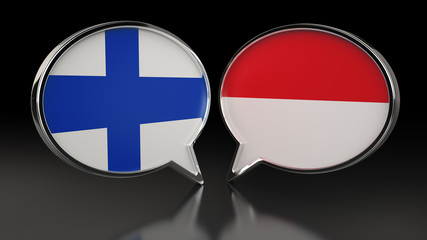 Finland and Monaco flags with Speech Bubbles. 3D illustration