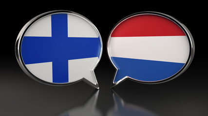 Finland and Netherlands flags with Speech Bubbles. 3D illustration