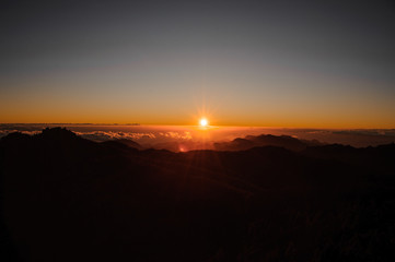 GRAN CANARIA,SPAIN - NOVEMBER 6, 2018: Gorgeous golden sunset in the Roque Nublo mountains