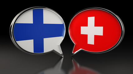 Finland and Switzerland flags with Speech Bubbles. 3D illustration