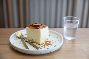 Japanese cheesecake on wooden table