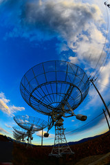 The observatory in the evening,The silhouette of a radio telesco