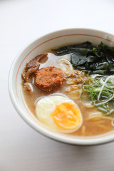 Ramen Japanese noodle soup food with noodle pork egg seaweed