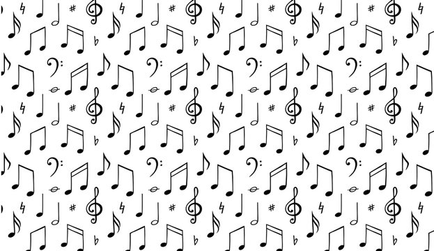 Music notes background. Melody symbol. Black and wite llustration