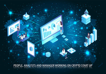 People Analyst Working on Start Up Poster Vector