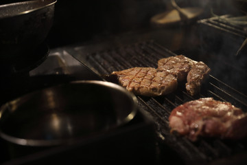 Cooking steak in close up