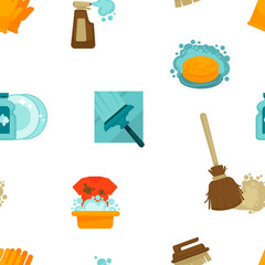 Cleaning service, tools and instruments seamless pattern vector