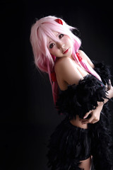Portrait of Japan anime cosplay woman , black japanese cosplay in black studio