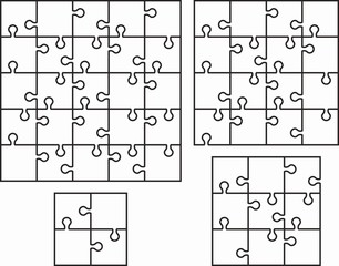 simple jigsaw puzzles with 4, 9, 16 and 25 pieces