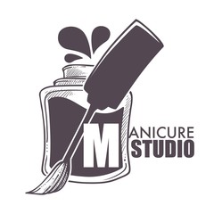 Manicure studio bottle with brush and paint splashes