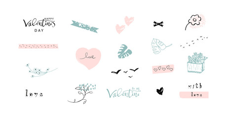 Valentine s Day Set of Lovely Abstract Hand Drawn decorative elements.