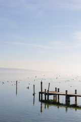 Steg am See mit Bojen