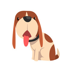 Beagle dog sitting with tongue hanging out, cute  animal cartoon character vector Illustration on a white background