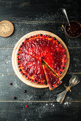 Strawberry cake on a dark background