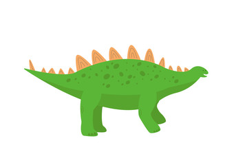 Childlike illustration of a cute green dinosaur stegosaurus