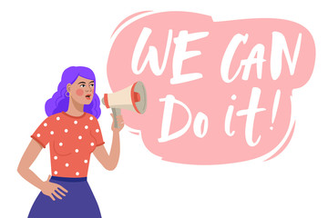 Vector illustration with hand-lettering phrase - We can do it. Feminist movement, concept for prints, t-shirts, cards