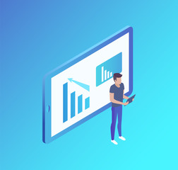 Computer Screen Analyst Man Vector Illustration