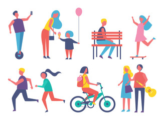 People Entertaining in Park Cartoon Vector Banner