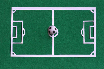soccer ball on football field flat lay