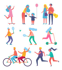 Skater Woman and Family Set Vector Illustration