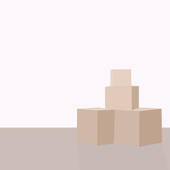 Obraz premium Moving day. Pile of cardboard boxes on the floor in empty apartment illustration