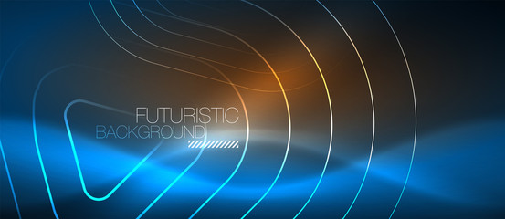 Neon glowing techno lines, hi-tech futuristic abstract background template with geometric shapes