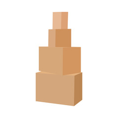 Cardboard boxes stacked on each other, on white background, Vector