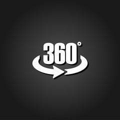 360 degree icon flat. Simple White pictogram on black background with shadow. Vector illustration symbol