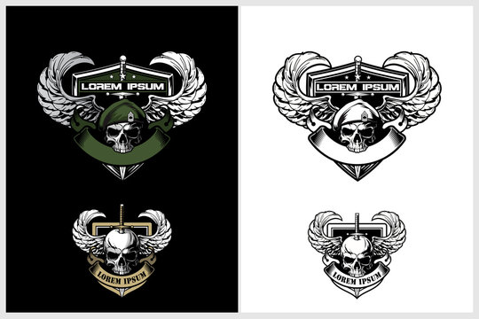 military theme vector badge logo collection skull army with wing and sword