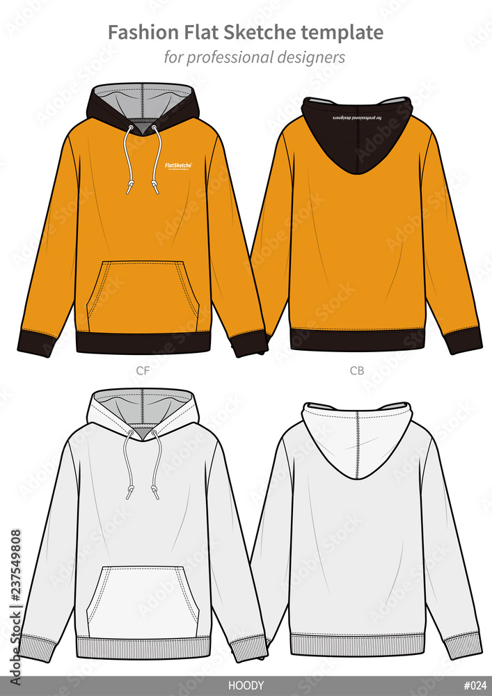 Poster HOODY fashion flat technical drawing template - Posters