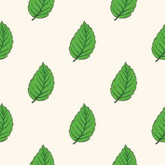 Seamless Pattern with Green Mint Leaves