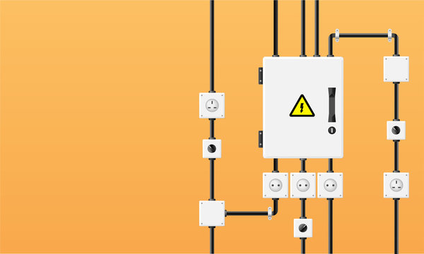 Illustrations of an electrical panel box with switch, plug and wire