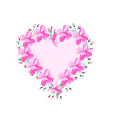 Happy Valentines Day heart and pink flowers watercolor festive background