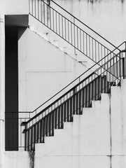 A staircase on the external wall of an urban building