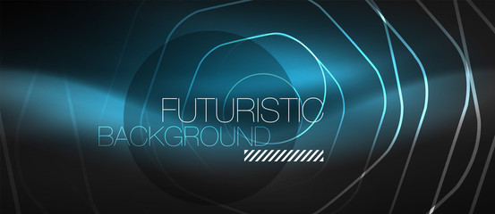 Black and glowing color lines neon design, magin techno template background