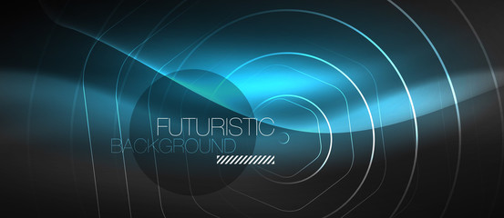 Black and glowing color lines neon design, magin techno template background
