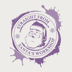 Christmas violet print with a silhouette of Santa Claus face with blots