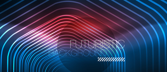 Neon glowing lines, magic energy space blue light concept, abstract background wallpaper design