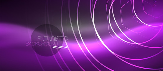 Black and glowing color lines neon design, magin techno template background