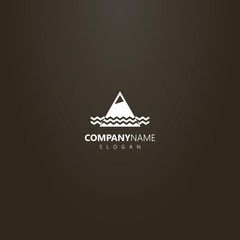 white logo on a black background. triangle geometric vector flat art outline logo of mountain and water waves