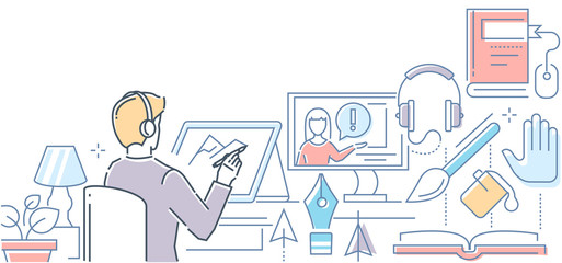 Online design course - modern line design style illustration