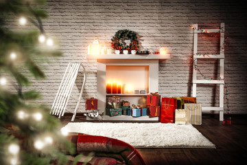 Christmas interior and free space for your decoration 