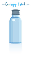 Blue vector illustration of a small bottle of vitamins energy drink.