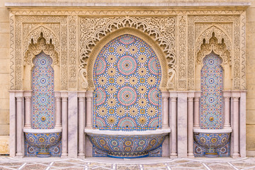 Tiled fountain in the city of Rabat, near the Hassan tower, Morocco