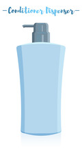 Blue vector illustration of a beauty utensil hair shampoo dispenser bottle.